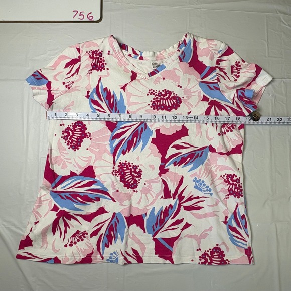 Kim Rogers Womens Petite Medium PM Pink Floral V-Neck 100% Cotton T-Shirt Top - Picture 3 of 7